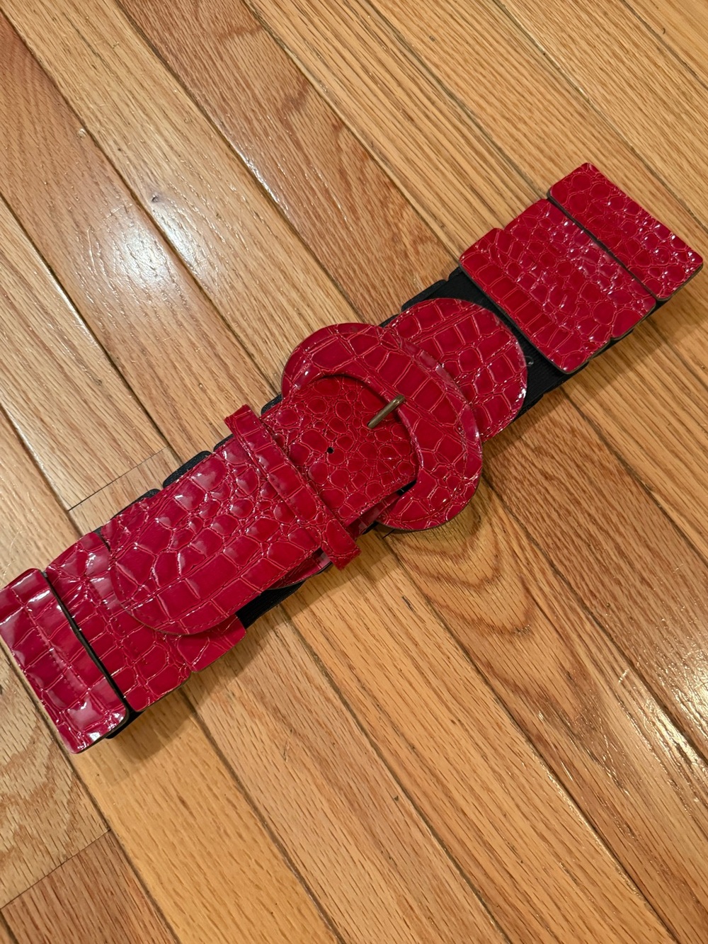 Red Croc-Texture Wide Waist Belt summer patriotic July 4 classy party yacht club - Picture 2 of 7
